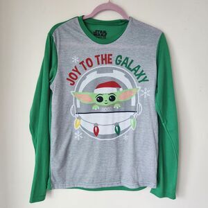 Baby Yoda Christmas Pajama Top Joy To The Galaxy Small Red Green long sleeve